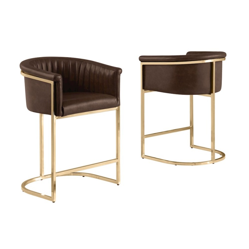 Single Leather-Aire Barstool Espresso With Gold Chrome Base