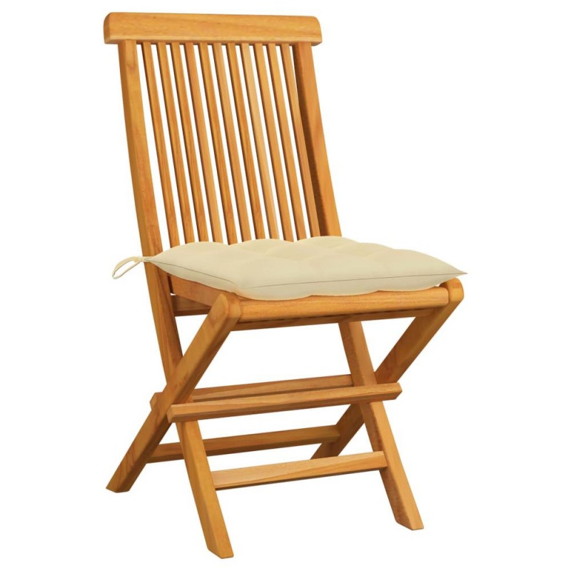 Vidaxl Garden Chairs With Cream White Cushions 2 Pcs Solid Teak Wood 2477