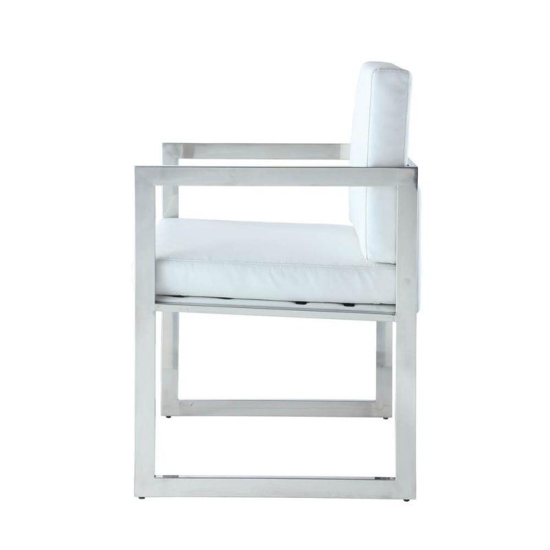 Rectangulo Dining Chair White Faux Leather Stainless Steel Legs