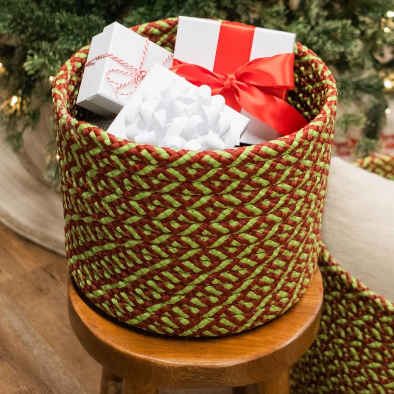 Holiday-Vibes Modern Weave Basket - Vibe Green/Red 12"X12"x10"