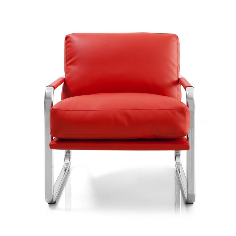 Magi Chair Red Faux Leather Chrome Frame