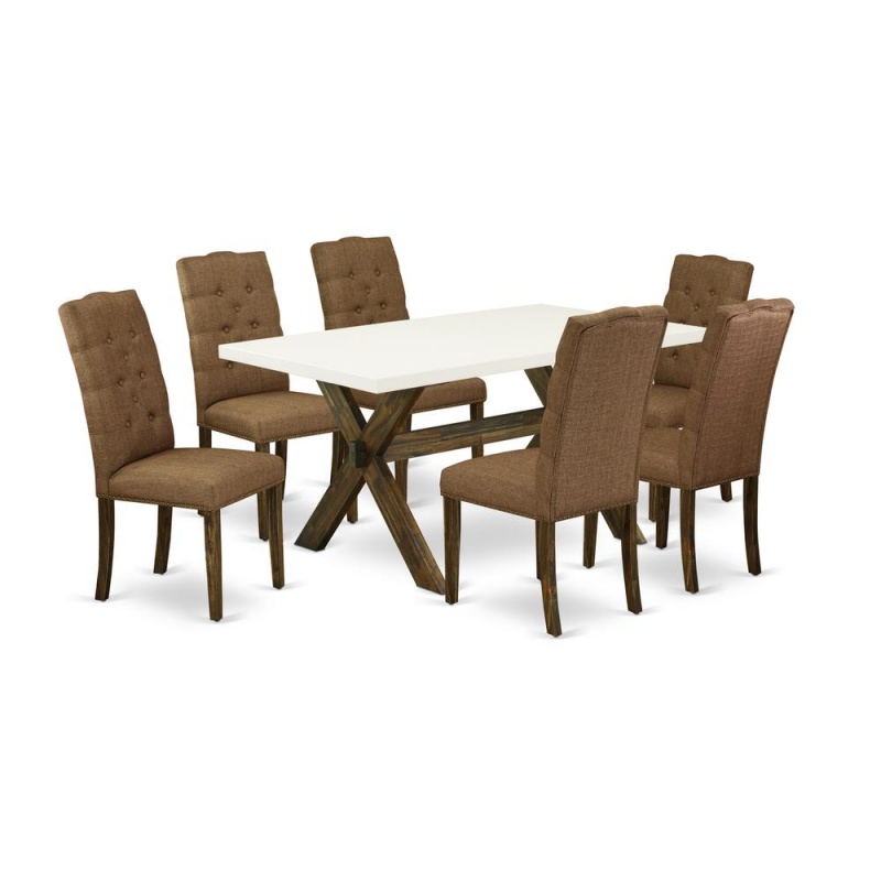 East West Furniture X726el718-7 - 7-Piece Modern Dining Table Set - 6 Parson Chairs And A Rectangular Dining Table Hardwood Frame