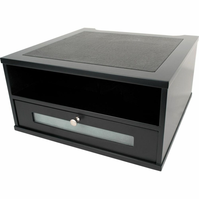 Victor 1175-5 Midnight Black Monitor Riser - Flat Panel Display Type Supported - 1 X Shelf(Ves)13.4" Width X 13.4" Depth - Desktop - Matte Black - Faux Leather, Wood, Glass, Metal - Black