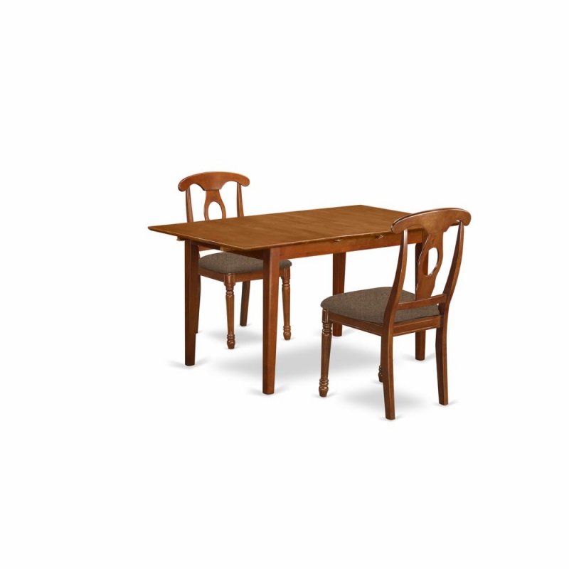 3 Pcrectangular Kitchen Table Having 12In Leaf And 2Fabric Dinette Chairs In Saddle Brown