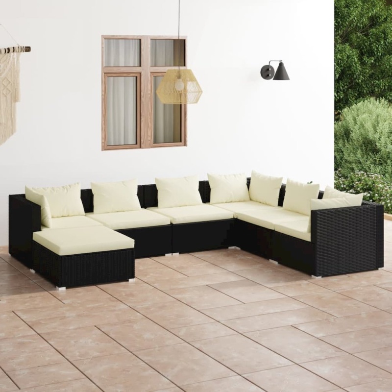 Patio Lounge Set Black Pe Rattan 7 Piece Modular