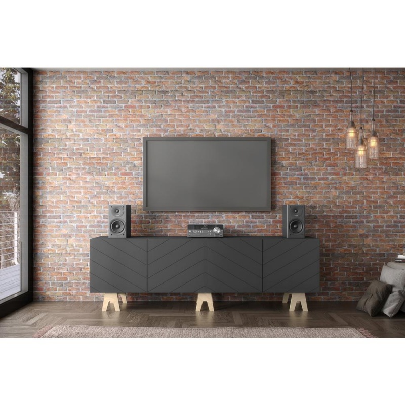 Nexera Runway Tv Stand, 72-Inch, Charcoal Grey And Birch Plywood