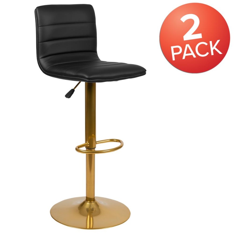 Black Vinyl Adjustable Bar Stool, Set of 2