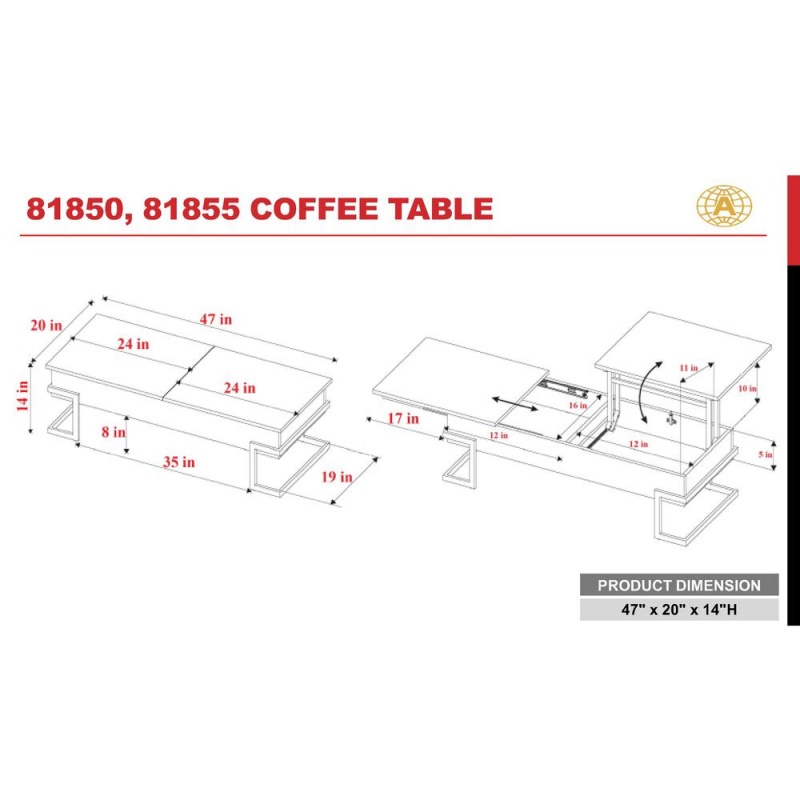 Calnan Coffee Table W/Lift Top, White & Chrome