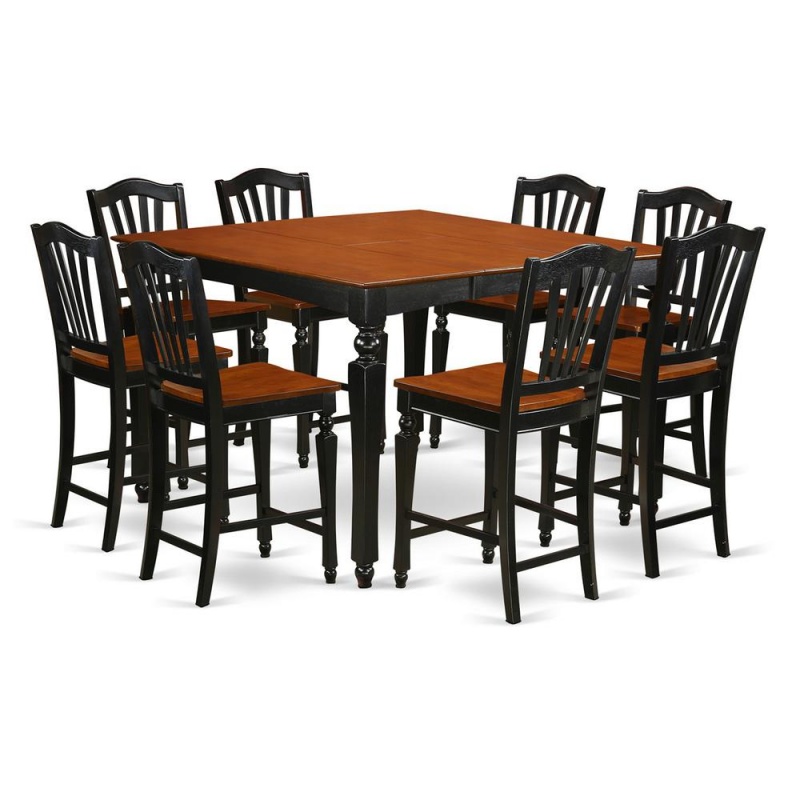 9 Pc Counter Height Set- Square Pub Table And 8 Stools