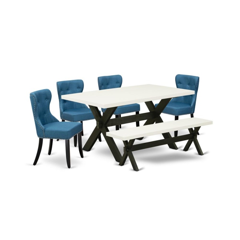 6-Piece Dining Table Set with 4 Upholstered Chairs
