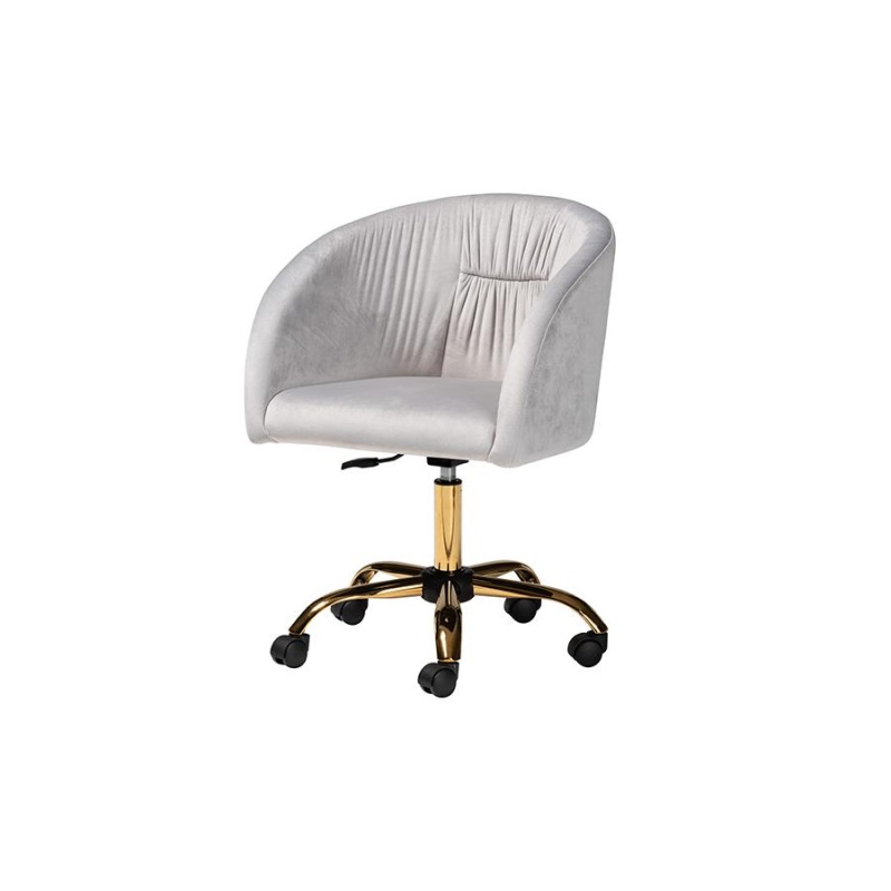 Glam And Luxe Grey Velvet Fabric And Gold Metal Swivel Office Chair