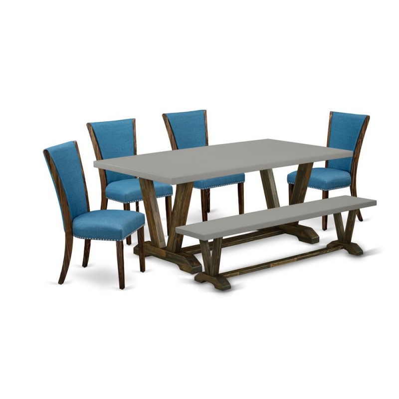 East West Furniture 6-Piece Dining Set with Cement Modern Kitchen Table