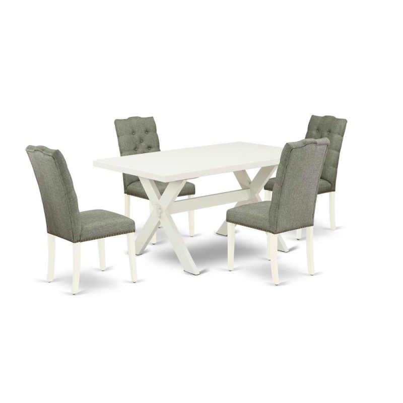 East West Furniture X026el207-5 - 5-Piece Modern Dining Table Set - 4 Padded Parson Chair And A Wood Dining Table Solid Wood Frame