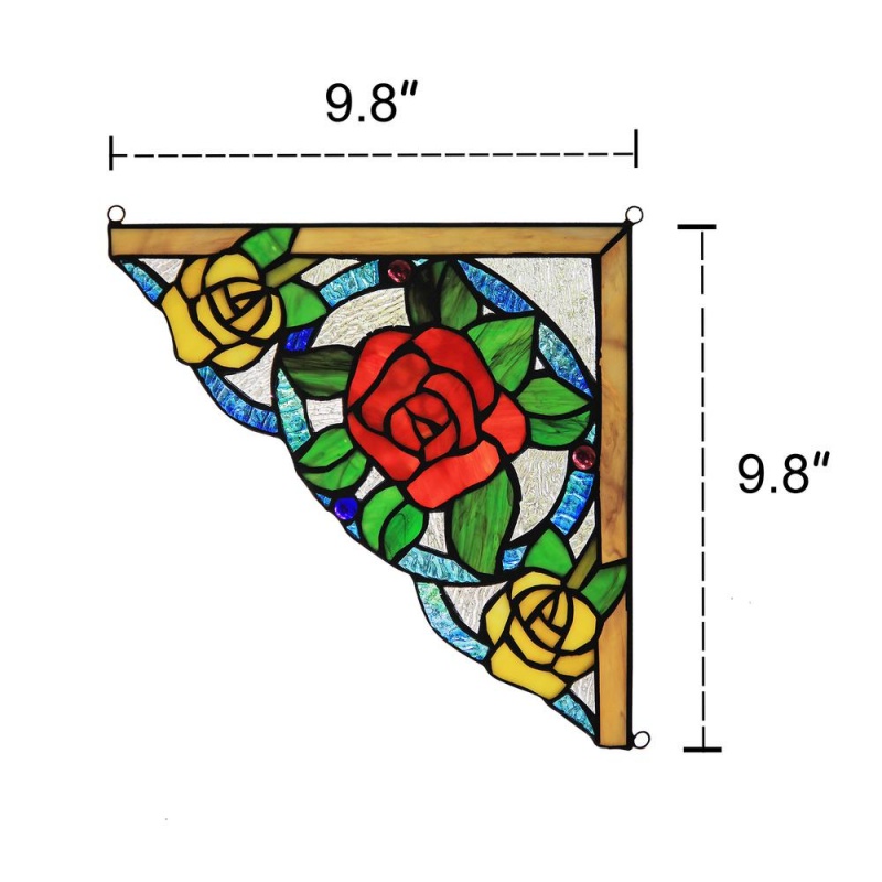 Roselia Floral Tiffany-Glass Window Panel 10" Wide