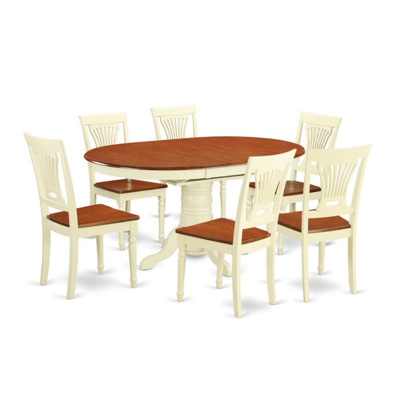 7 Pc Set Dinette Table Featuring Leaf And 6 Wood Dinette Chairs In Buttermilk And Cherry