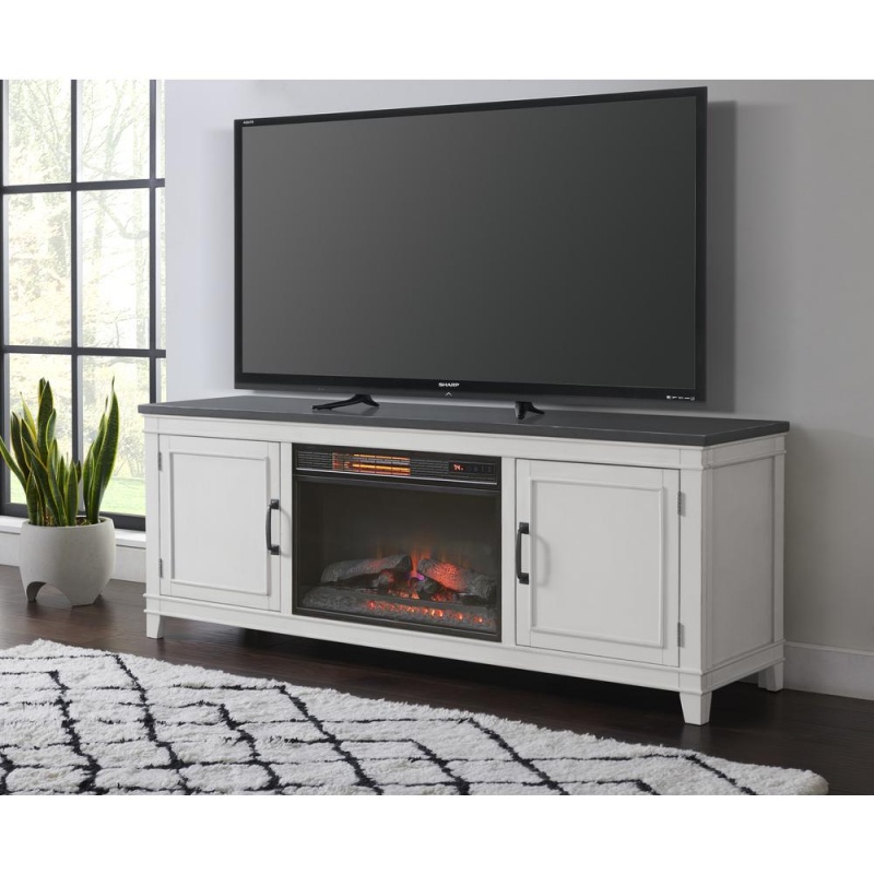 Martin Svensson Home Del Mar 70" Tv Stand With Electric Fireplace, White And Grey