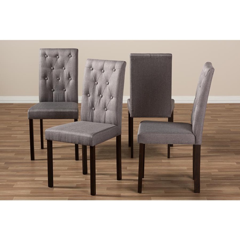 Dark Brown Finished Grey Fabric Upholstered Dining Chair (Set Of 4)