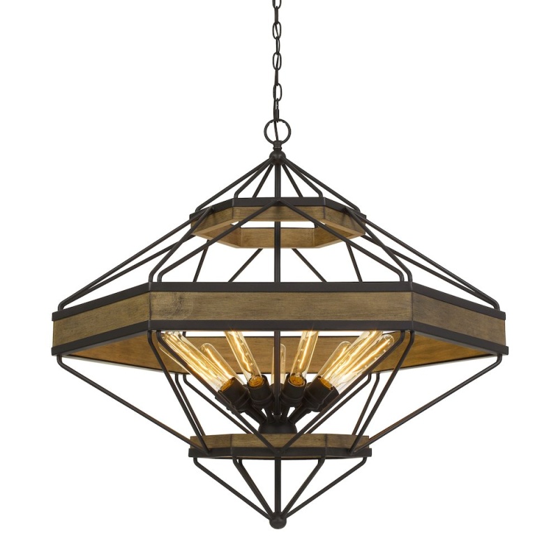 Alicante 60W X 9 Pine Wood/Metal Chandelier (Edison Bulbs Not Included)