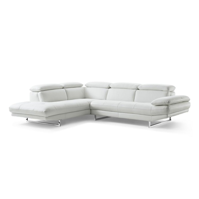 Pandora Sectional, Chaise On Left When Facing, White Top Grain Italian Leather,