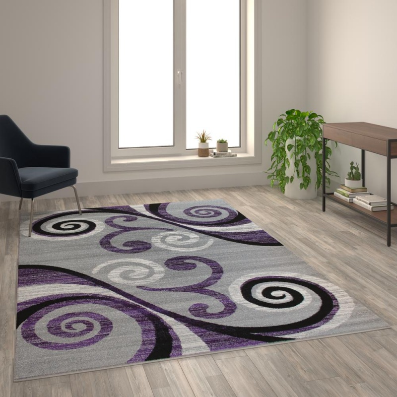 Valli Collection 6' X 9' Purple Abstract Area Rug - Olefin Rug With Jute Backing - Hallway, Entryway, Bedroom, Living Room