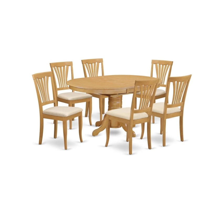 7 Pcs Dining Set Consist Of An Oval Kitchen Table With Butterfly Leaf And 6 Linen Fabric Upholstered Chairs