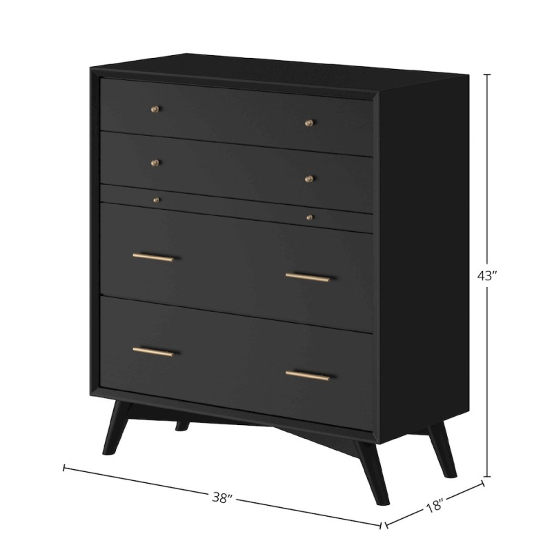 Flynn Mid-Century Modern 4-Drawer Multifunction Chest with Pull-Out Tray, Black