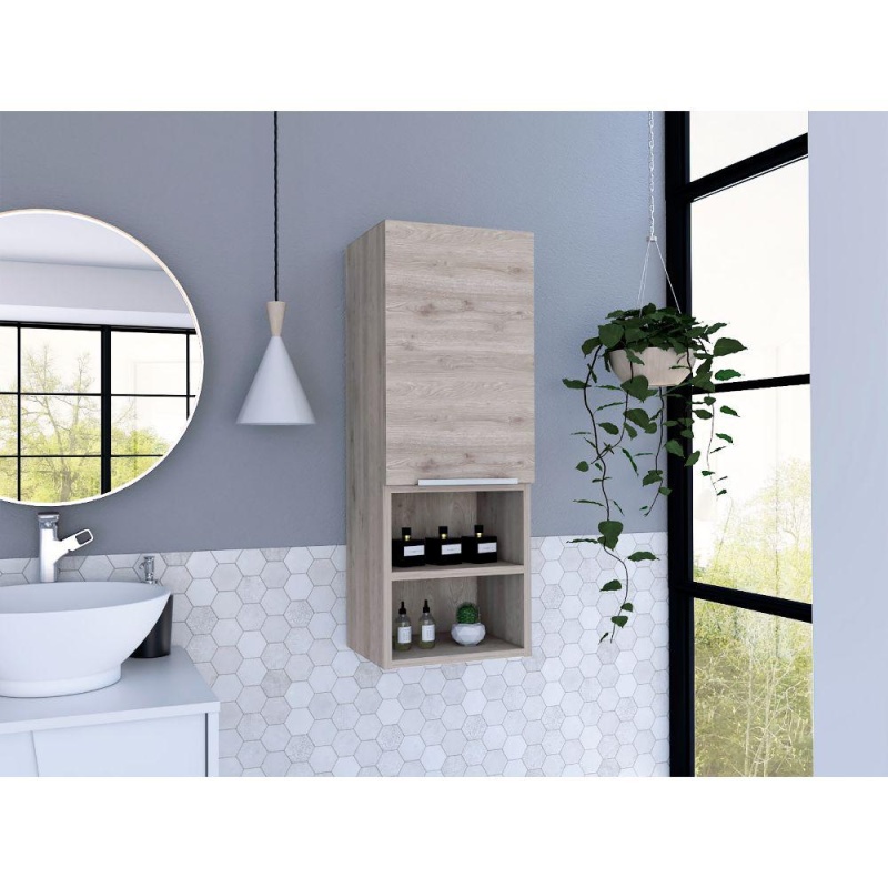 Depot E-Shop Jasper Bathroom Cabinet, Two Open Shelves, Two Internal, One-Door Cabinet-Light Grey, For Bathroom