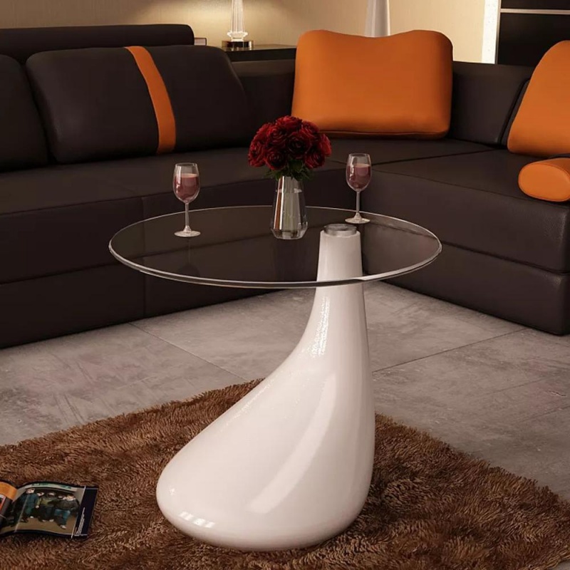 Vidaxl Coffee Table With Round Glass Top High Gloss White