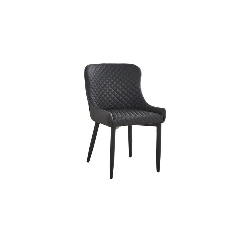 Upholstered Dining Chair With Tufted Seat, Dark Gray, Set of 4
