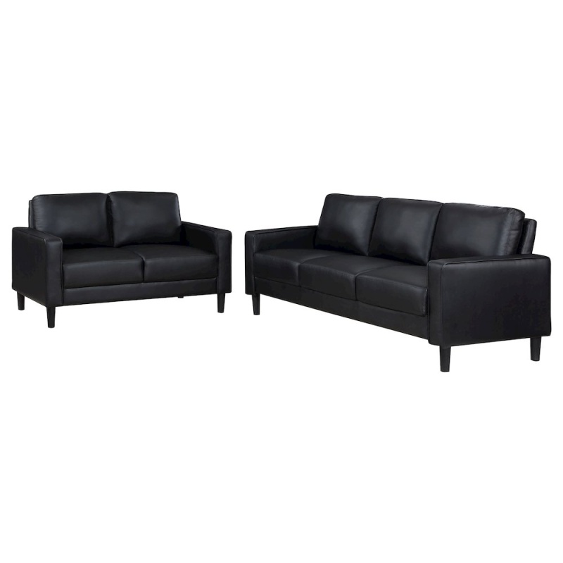Ruth 2-Piece Upholstered Track Arm Sofa Set Black