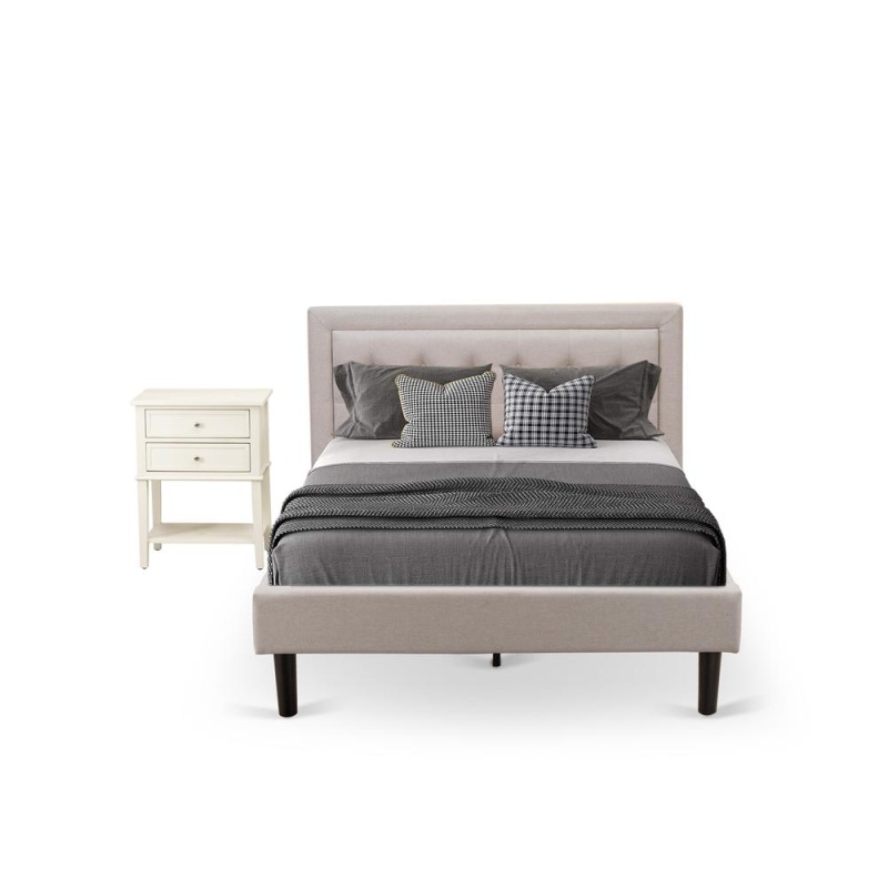 Fn08k-1Vl0c 2-Piece Fannin King Bedroom Set With 1 Platform Bed And A Small Nightstand - Mist Beige Linen Fabric