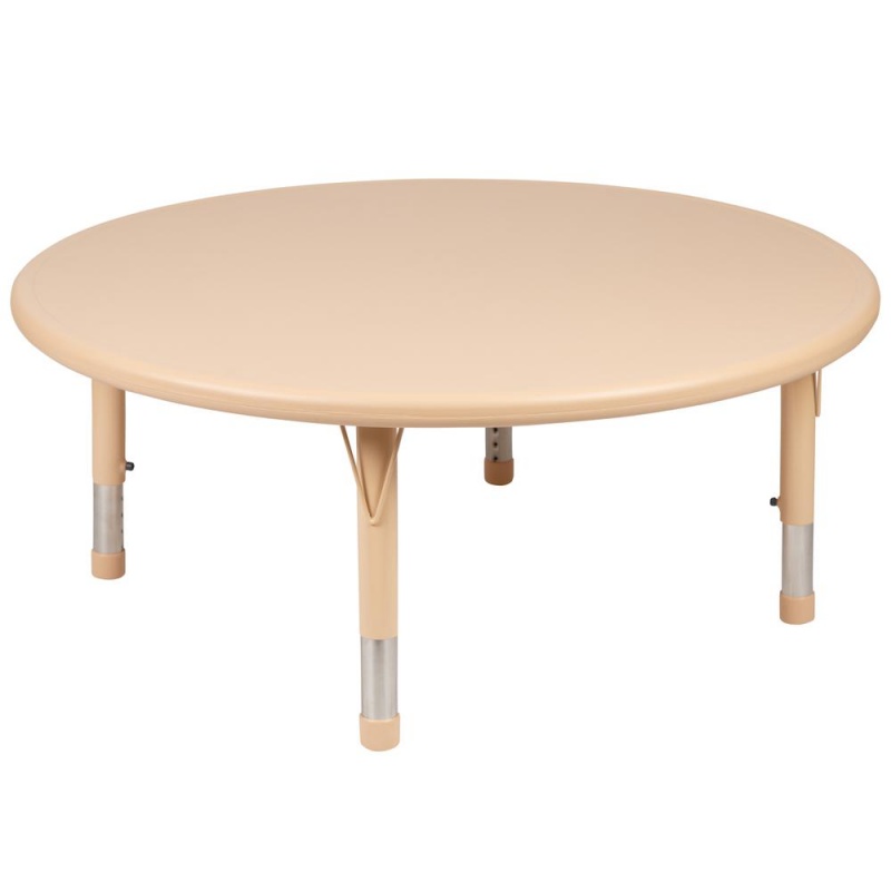 45" Round Natural Plastic Height Adjustable Activity Table Set With 2 Chairs