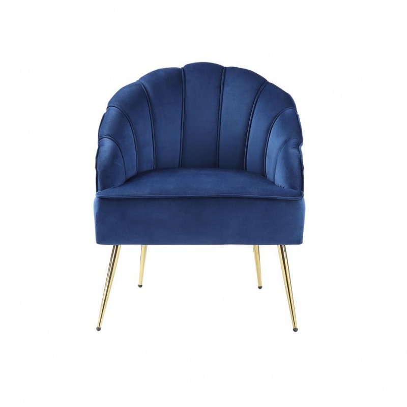 Naomi Blue Velvet Wingback Accent Chair With Metal Legs