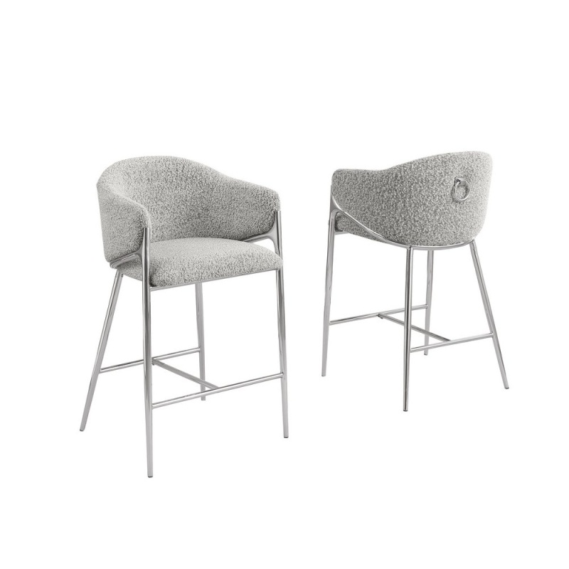 Rich Gray Boucle Barstools (29") Set of 2