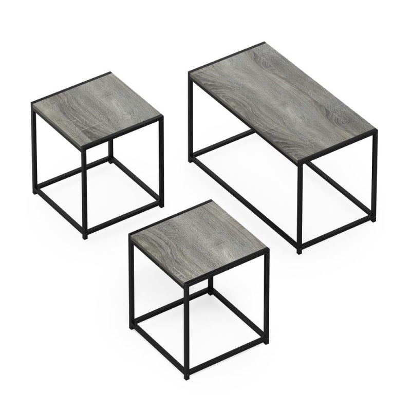 Furinno Camnus Modern Living Room Table Set With One Coffee Table And Two End Tables, Americano