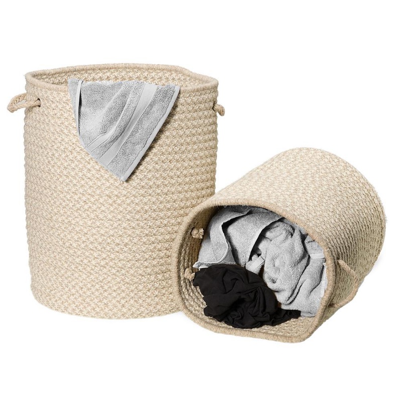 Natural Houndstooth Woven Hampers - Beige 17"X17"x22"