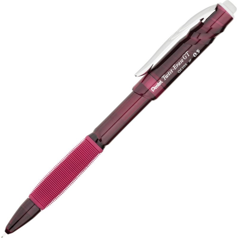 Pentel Twist-Erase Gt Mechanical Pencils - #2 Lead - 0.5 Mm Lead Diameter - Refillable - Black Lead - Red Plastic Barrel - 1 Dozen