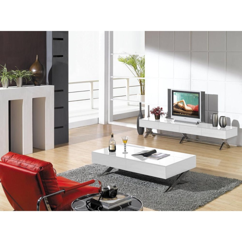 White Glass TV Stand with Chrome Legs