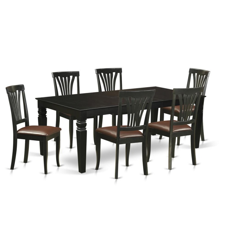 7 Pc Dining Room Set With Dining Table and 6 Leather Dining Chairs in Black