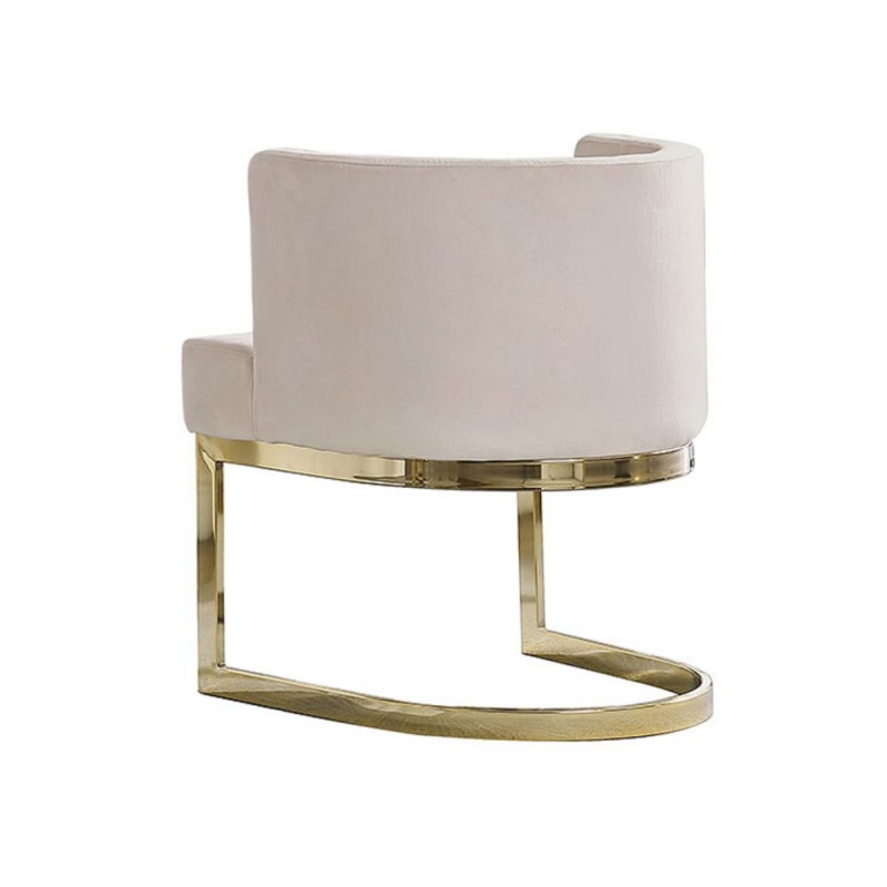 Beige Velvet Side Chair With Gold, Chrome Base - Single