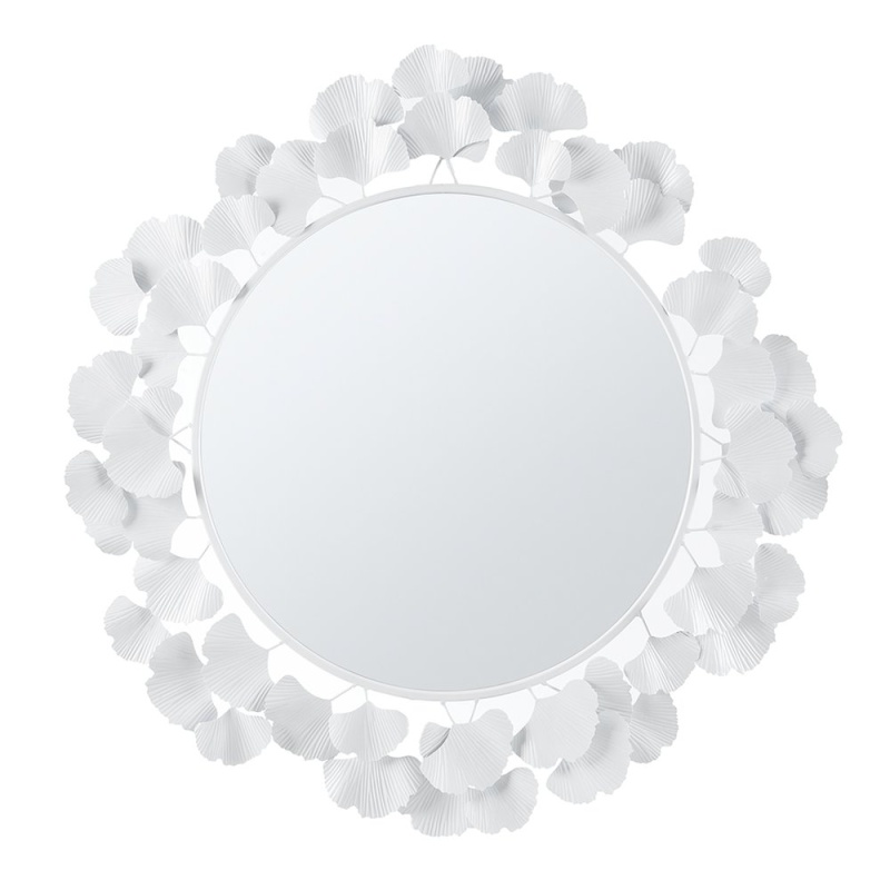Eden Gingko Leaf Round Wall Mirror 30.5”, White Color