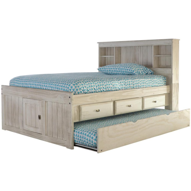 Os Home And Office Furniture Model Solid Pine Full Captains Bookcase Bed With 3 Drawers And A Twin Sized Trundle In Light Ash
