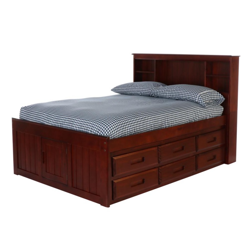 Os Home And Office Furniture Model Solid Pine Full Captains Bookcase Bed With Two Six Drawer Pedestals In Rich Merlot