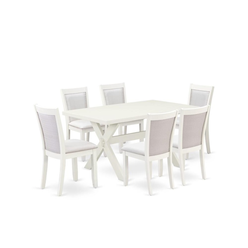 7-Piece Dining Set with 6 Cream Upholstered Chairs