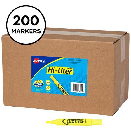 Hi-Liter Desk-Style Highlighters, Fluorescent Yellow Ink, Chisel Tip, Yellow/Black Barrel, 200/Box