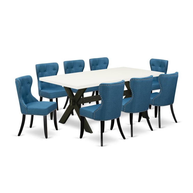 East West Furniture 9-Pc Dining Room Table Set