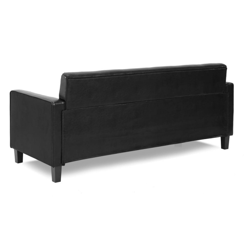 Furinno Brive Contemporary Tufted 3-Seater Sofa, Black Faux Leather