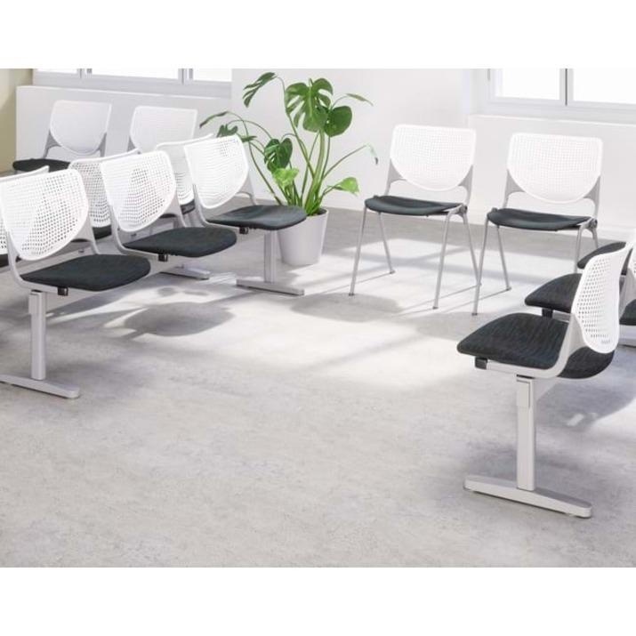 Kfi Kool 2 Seat Beam Chair - Navy Polypropylene Seat - White Polypropylene, Aluminum Alloy Back - Powder Coated Silver Tubular Steel Frame - 1 Each