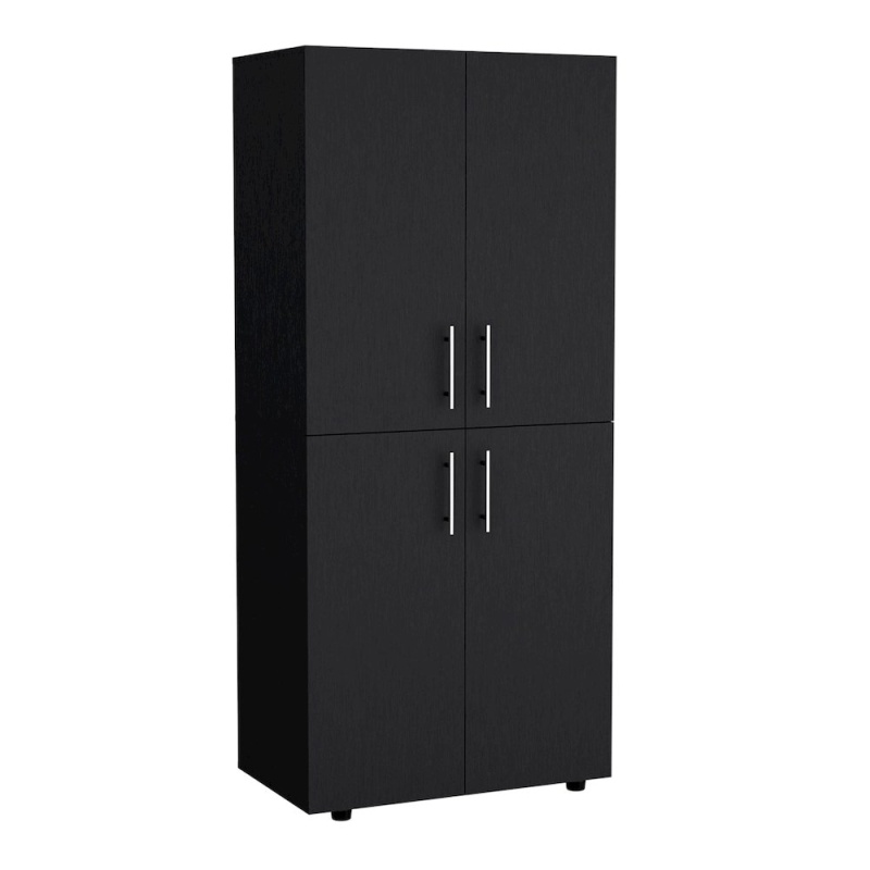 Armoire Wardrove 70" H, Double Doors, 6 Shelves, 2 Hanging Rods, Black