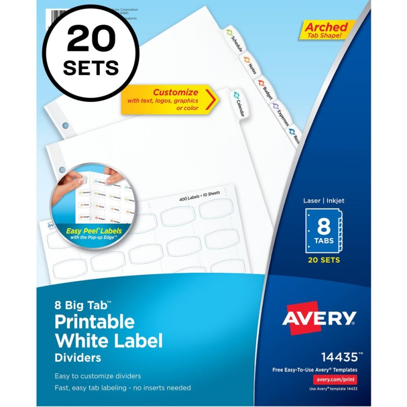 Avery® Big Tab Printable White Label Dividers - 160 X Divider(S) - 8 ...